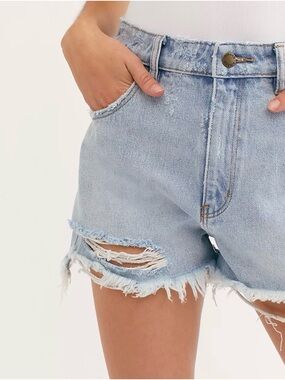 Light Wash Distressed Denim Shorts - Women